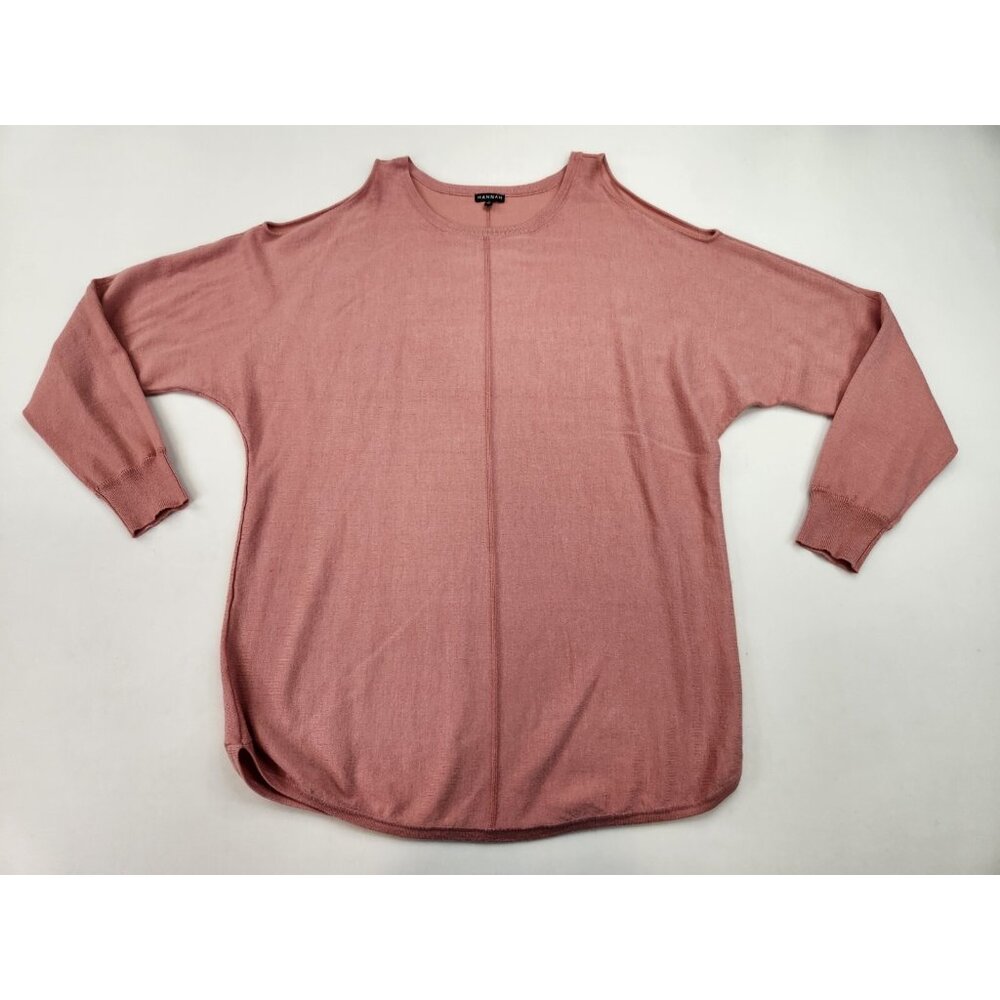 Hannah Sweater Women Large Pink Cold Shoulder Dolman Sleeve Scoop Neck Shirt Top